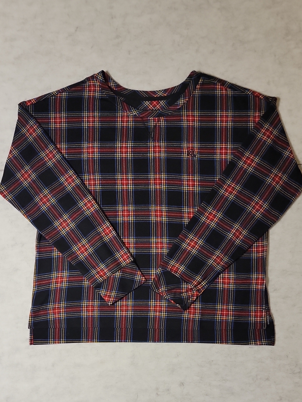 Lauren Ralph Lauren Plaid Long Sleeve Crewneck Top Large Black Tartan